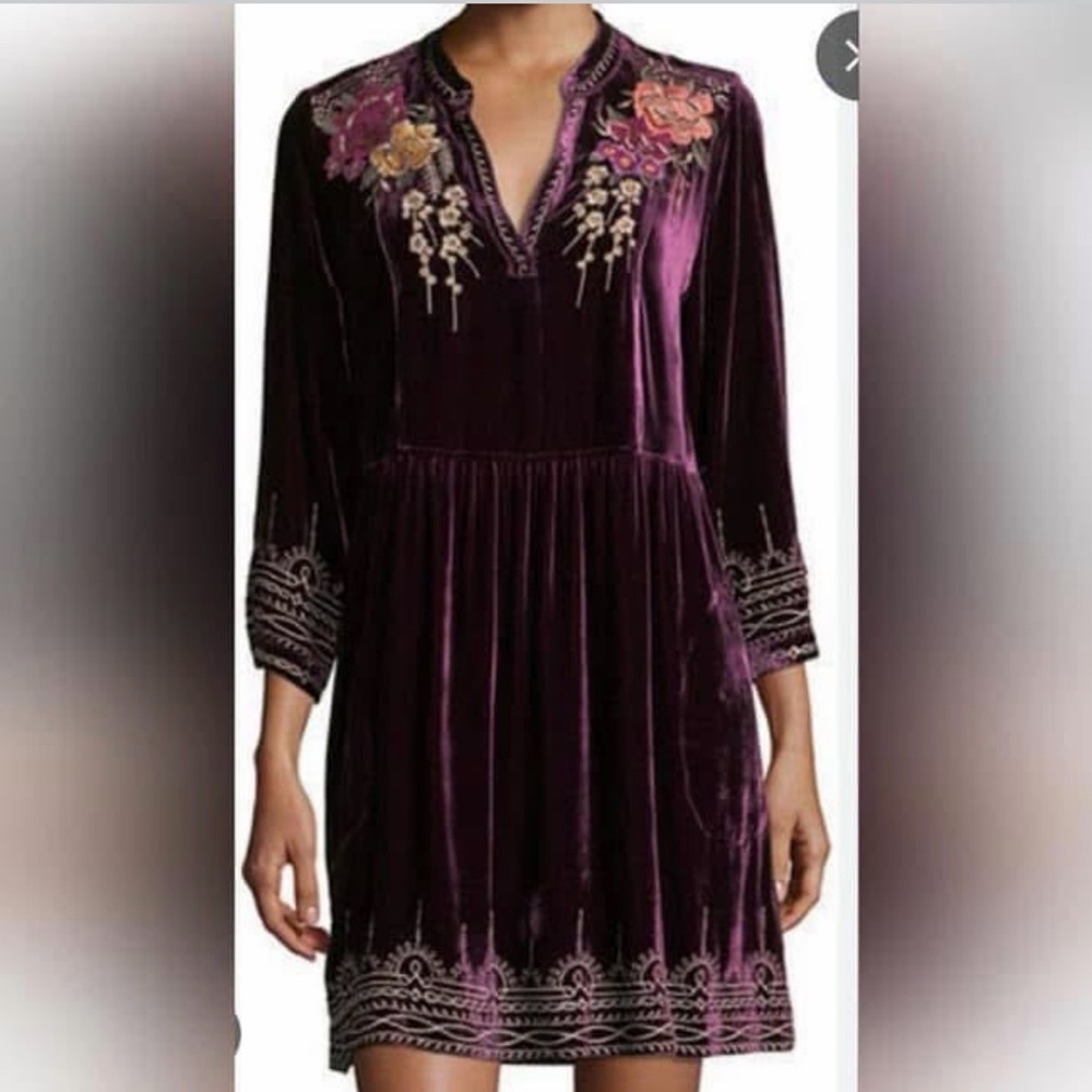 Johnny Was lux velvet w/embroidery dress